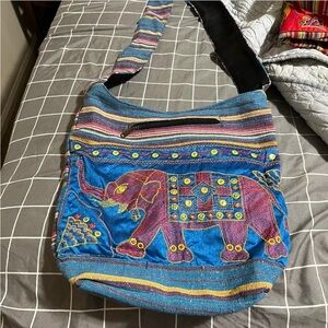 Colorful Elephant Embroidered Women's Bag (Made in India)